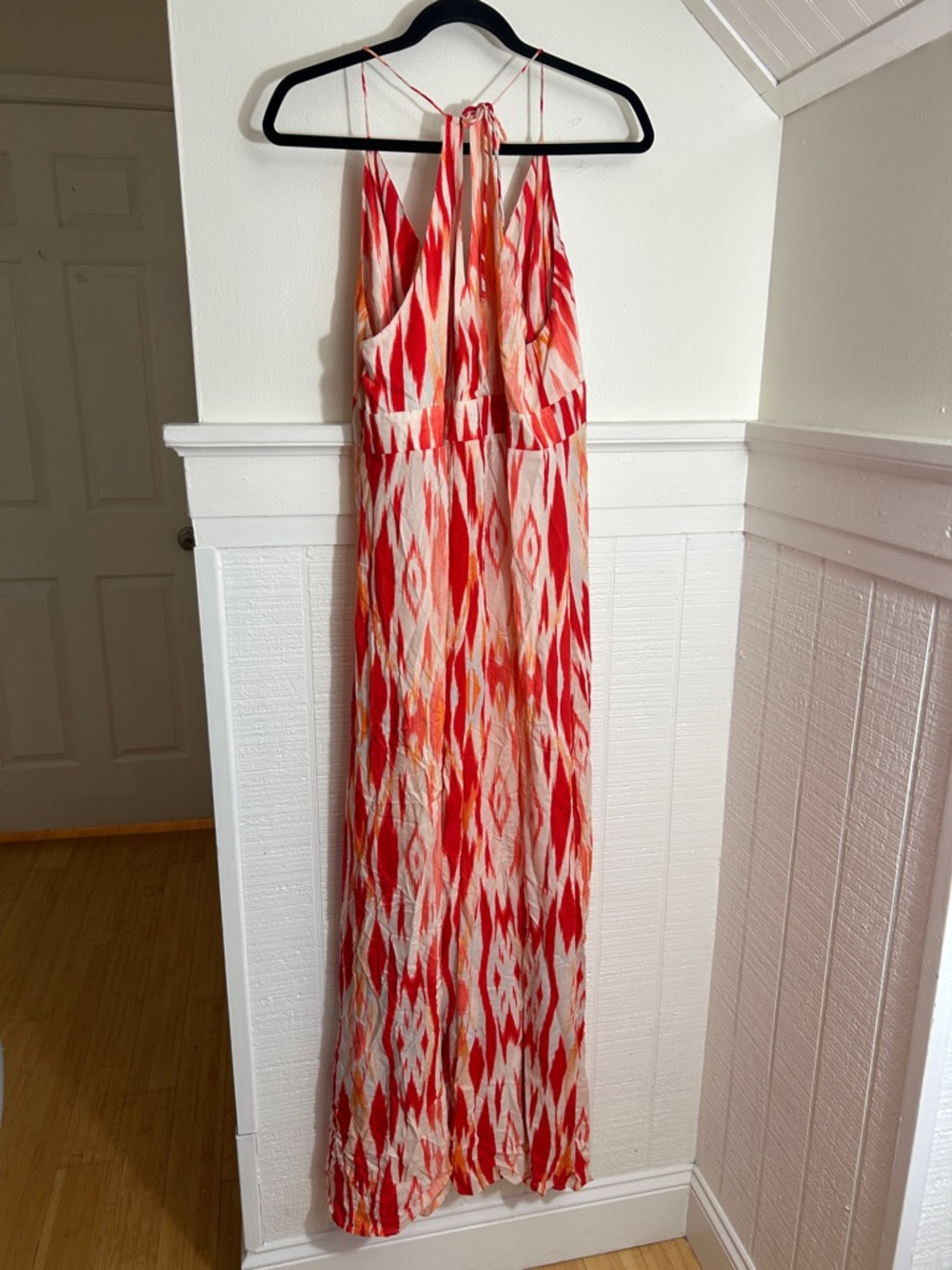 Athleta Faded Ikat Red & Pink Printed Halter Maxi Dress size large - Picture 2 of 7